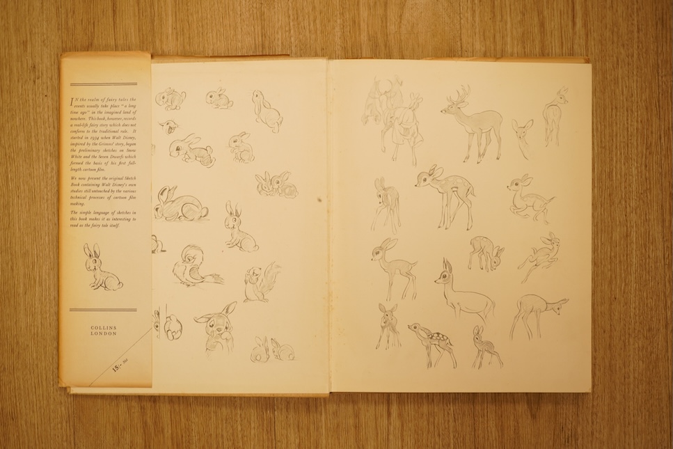 Disney, Walt - ‘’Sketch Book’’ [of Snow White and the Seven Dwarfs], with frontispiece and 11 tipped-in colour plates, 4to, cloth, with unclipped pictorial d/j, torn at the extremities, William Collins Sons & Co. Ltd., L